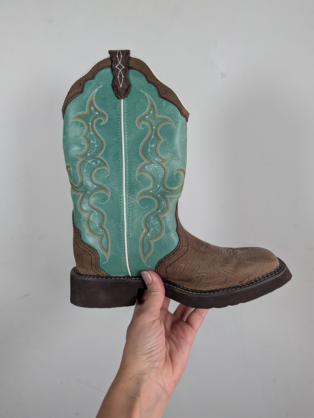 Justin Western Cowgirl Boot - Turquoise and Brown, 7.5 - Picture 2 of 4